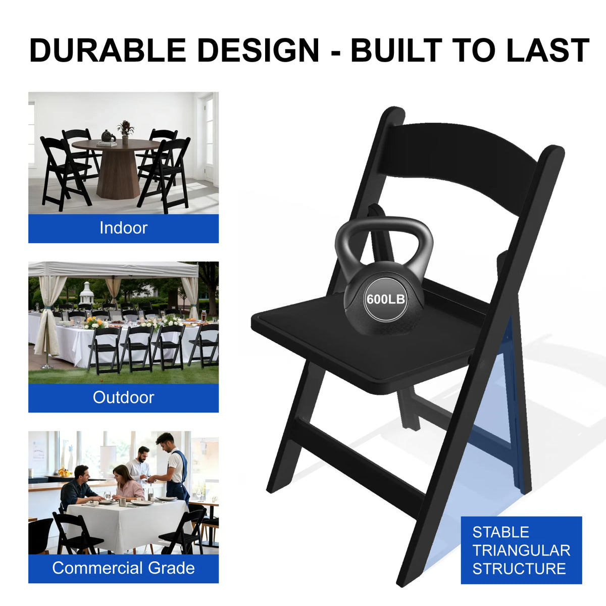 30.7“Resin Folding Chairs with Cushion, Foldable Plastic Chair with Comfortable Padded Seats, Perfect for Events & Parties, White/Black, 4Pack