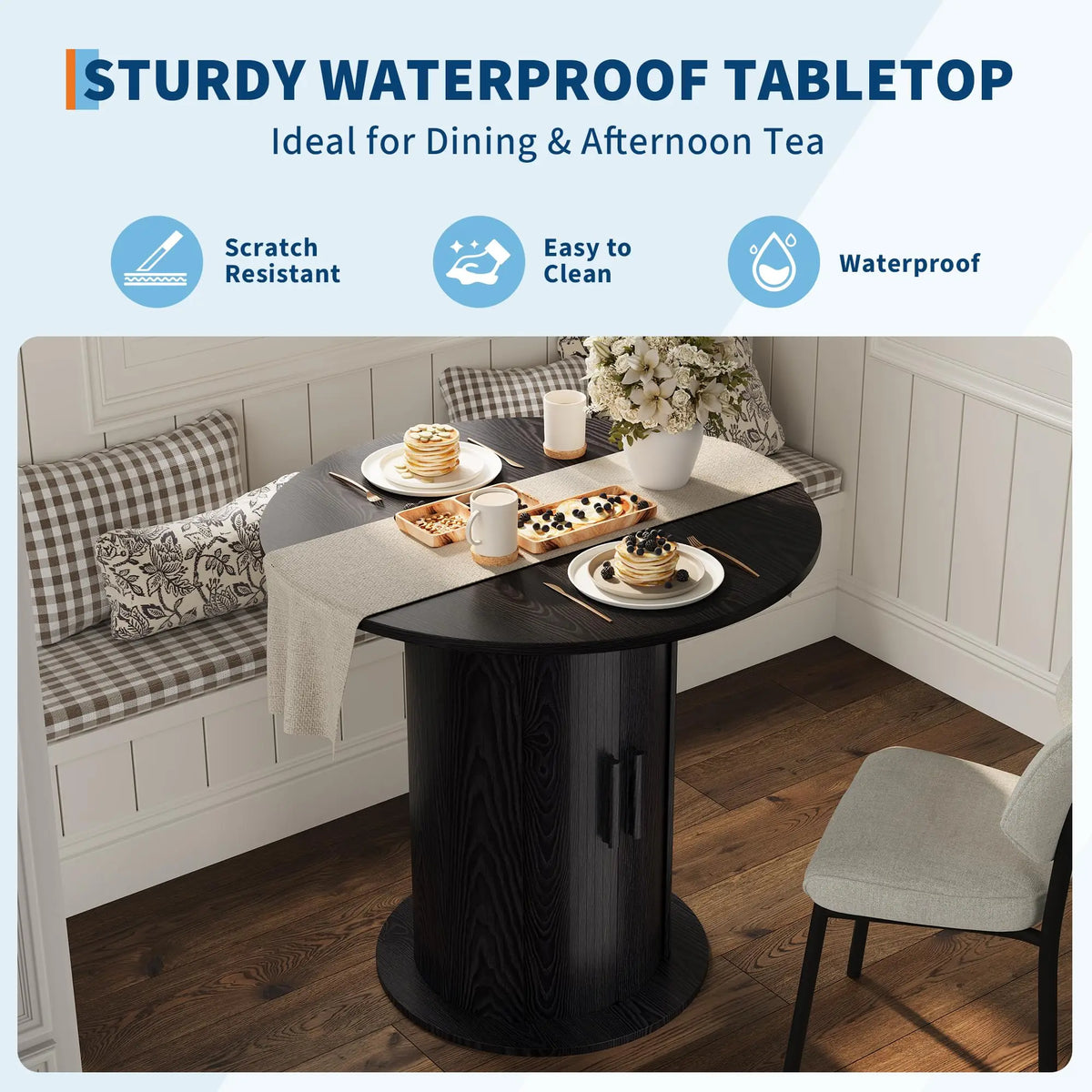 31.5" Round Dining Table for 2 with Hidden Storage | Compact Pedestal Kitchen Table with Sliding Doors for Small Spaces,Dining Room, Kitchen