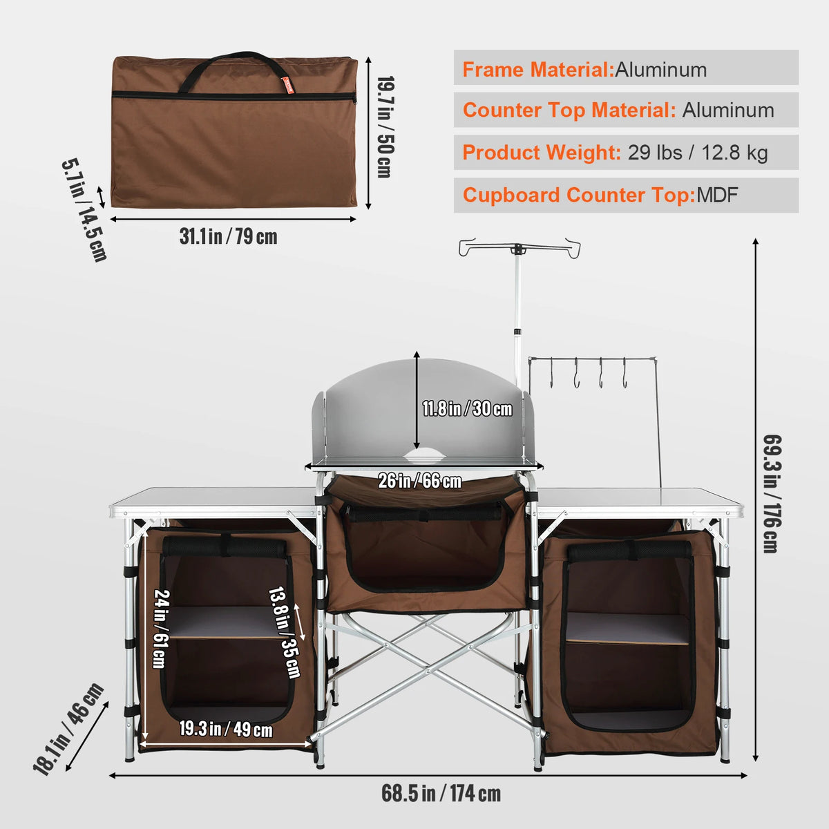 SucceBuy Camping Kitchen Table Cabinet Folding Cooking Storage Rack X-Shaped Aluminum Alloy Bracket for BBQ Picnic Garden Table