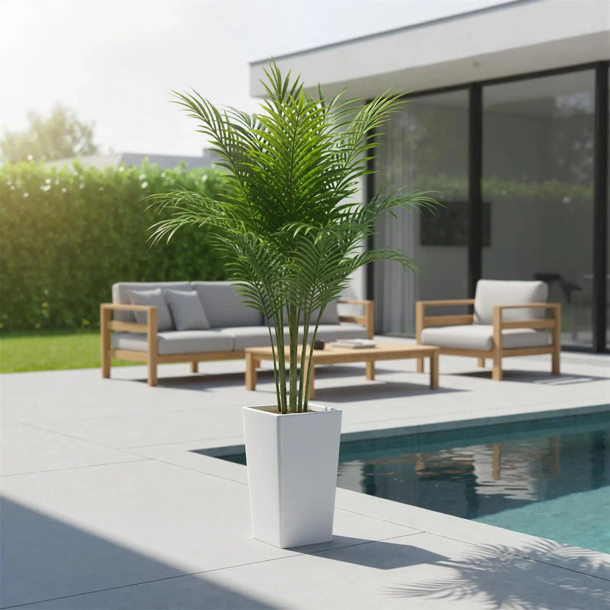 4.8FT Artificial Palm Tree, Tall Faux Plants Indoor Tropical Areca with White Planter and Lifelike Leaves, Fake Potted Trees for Living Room Bedroom Home Office Outdoor Porch Decor