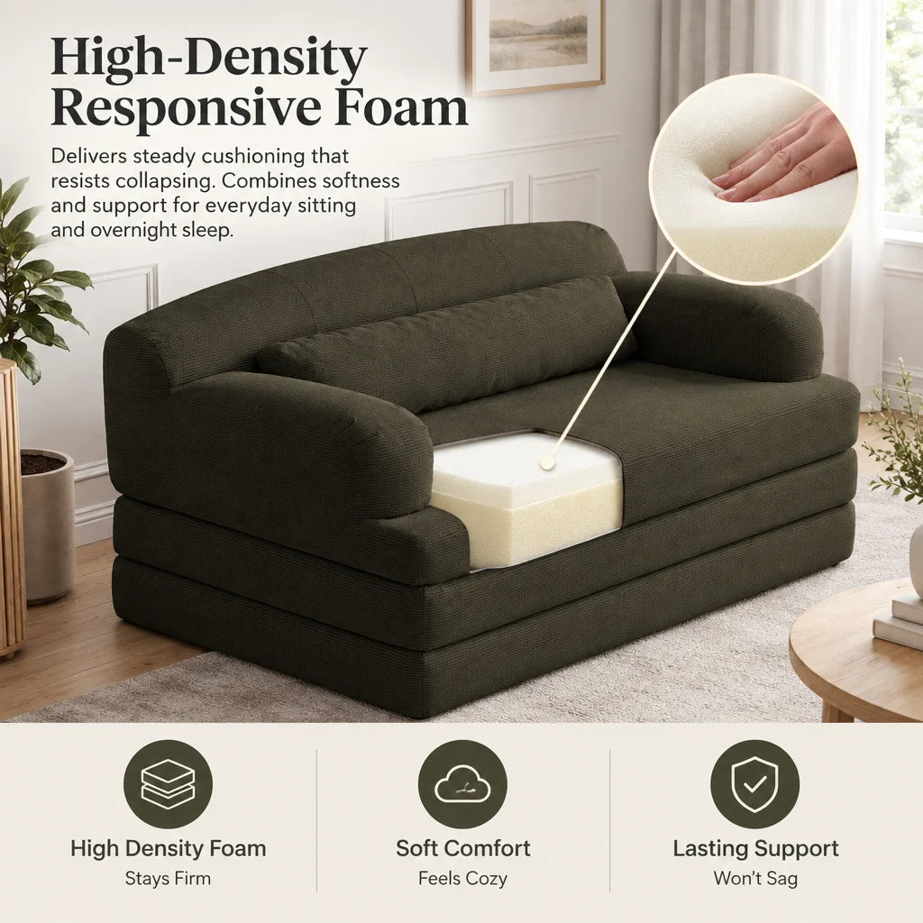 Foldable Corduroy Sofa Bed, Convertible 2-in-1 Stackable Floor Sofa with Removable Cover, High Density Foam Couch for Small Apartment Guest Room
