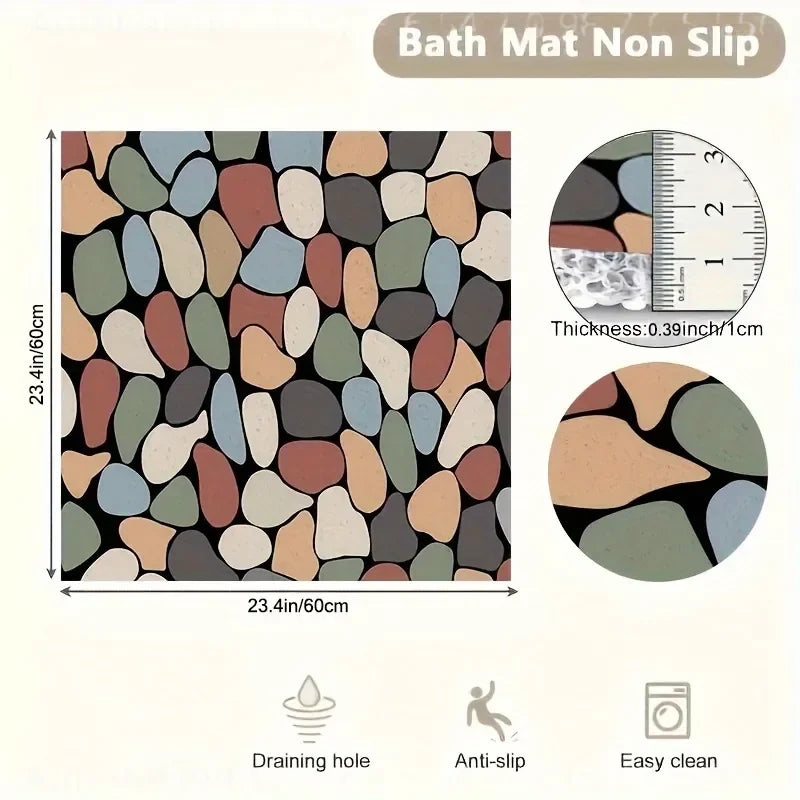 1Pc Non‑Slip Shower Mat Soft PVC Loofah‑Style Bath Mat With Drainage Holes Quick‑Drying Safety Floor Mat For Bathroom Wet Shower Area Anti‑Slip Home Bathroom Accessory