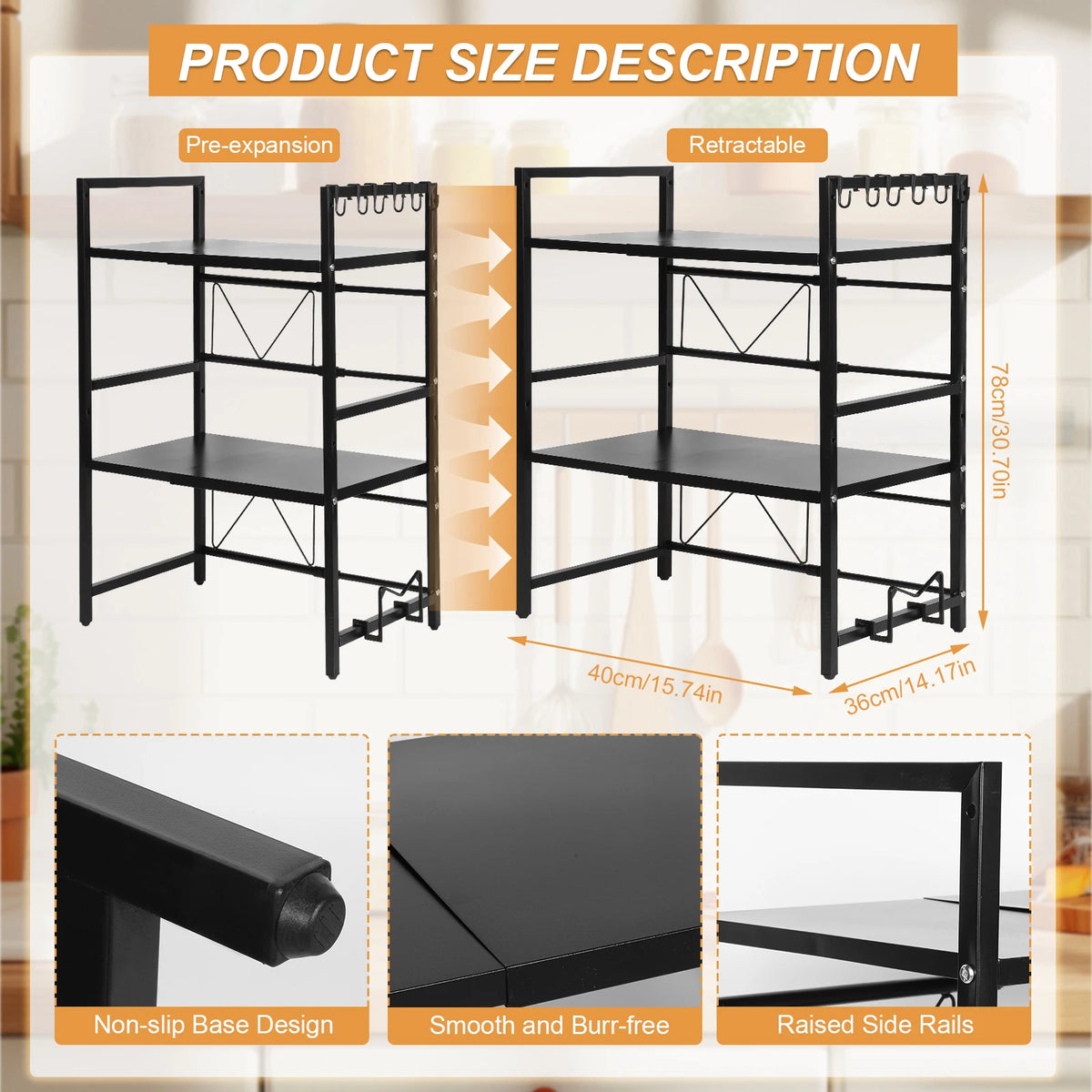 2 Tier Microwave Stand Wear Resist Condiment Organizer Stand Oven Organizer Shelf for Countertop Kitchen Utensils Tableware