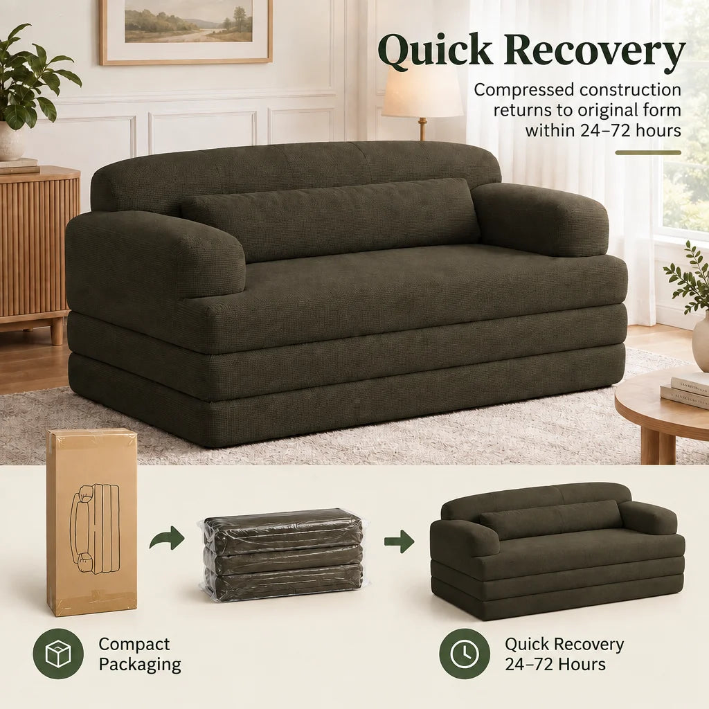 Foldable Corduroy Sofa Bed, Convertible 2-in-1 Stackable Floor Sofa with Removable Cover, High Density Foam Couch for Small Apartment Guest Room