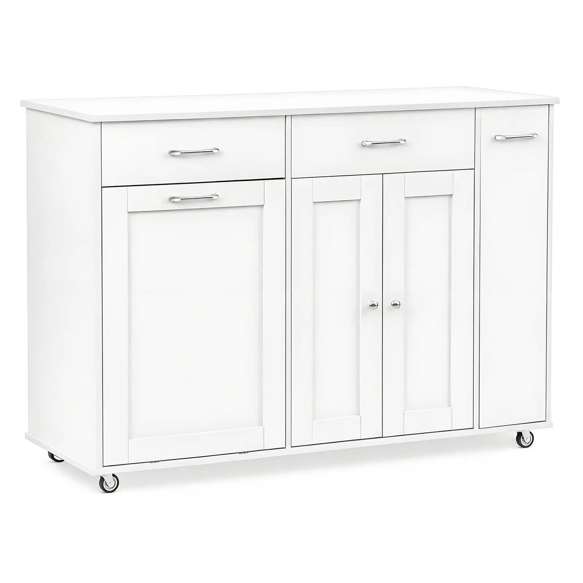 54 Inch Rolling Kitchen Island Cart With Breakfast Bar, 2 Drawers, Tilt-Out Trash Cabinet, Spice Rack, Towel Rod & Storage Shelves