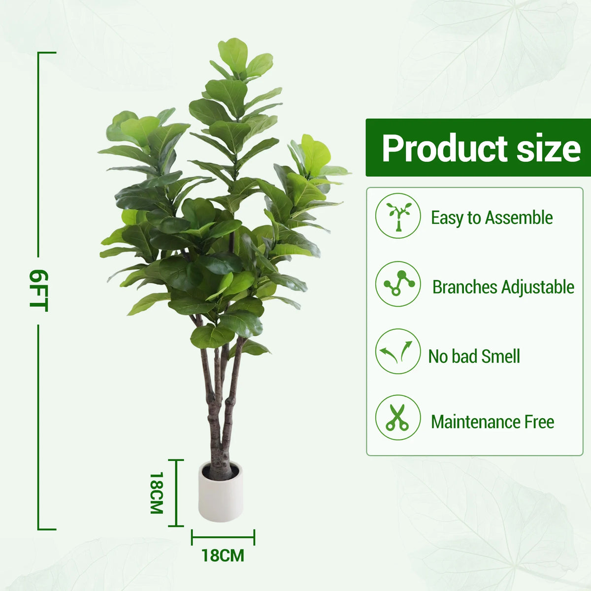 Lifelike Artificial Fiddle Leaf Fig Tree 6FT with Tall Exquisite Planter Faux Ficus Lyrata Fake Floor Plant with Lifelike Leaves& Pebbles, for Outdoor Indoor Home Office, Living Room Decor