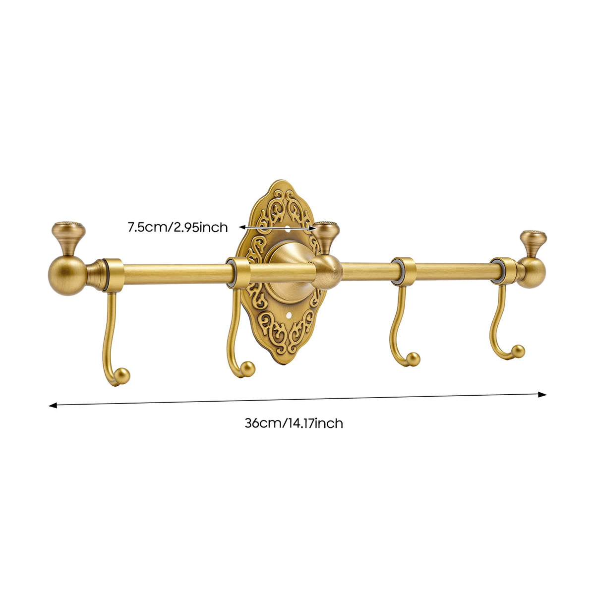 4 Hooks Bathroom Towel Rack, Clothes Hanger Garment Rack, Hat Holder Brass with Hooks for Toilets, Hotels Gold
