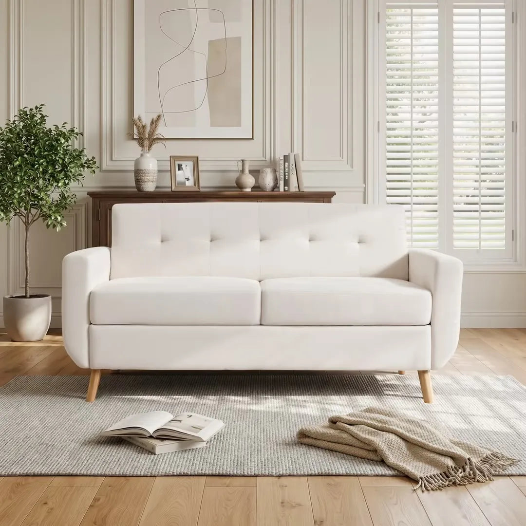 WELAX 65 Inch Loveseat Sofa, Modern 2-Seater Couch with Button Tufted Upholstery, Solid Wood Legs, Small Comfy Sofa for Living Room, Apartment