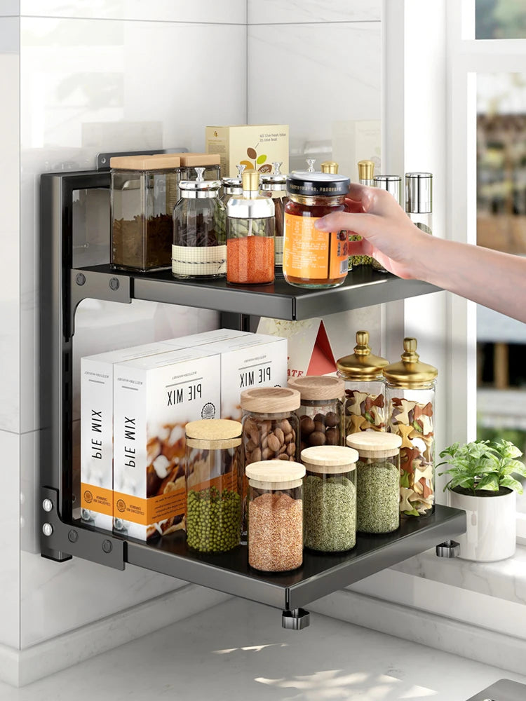 A Height-Adjustable 2/3/4/5/7-Layer Adjustable Stainless Steel Kitchen Storage Rack, Kitchen Storage Shelf, Multi-Layer Drain Organizer for Pots, Pans and Tableware, Painted Finish, Black, Kitchen Storage | Shelf, Kitchen Sin