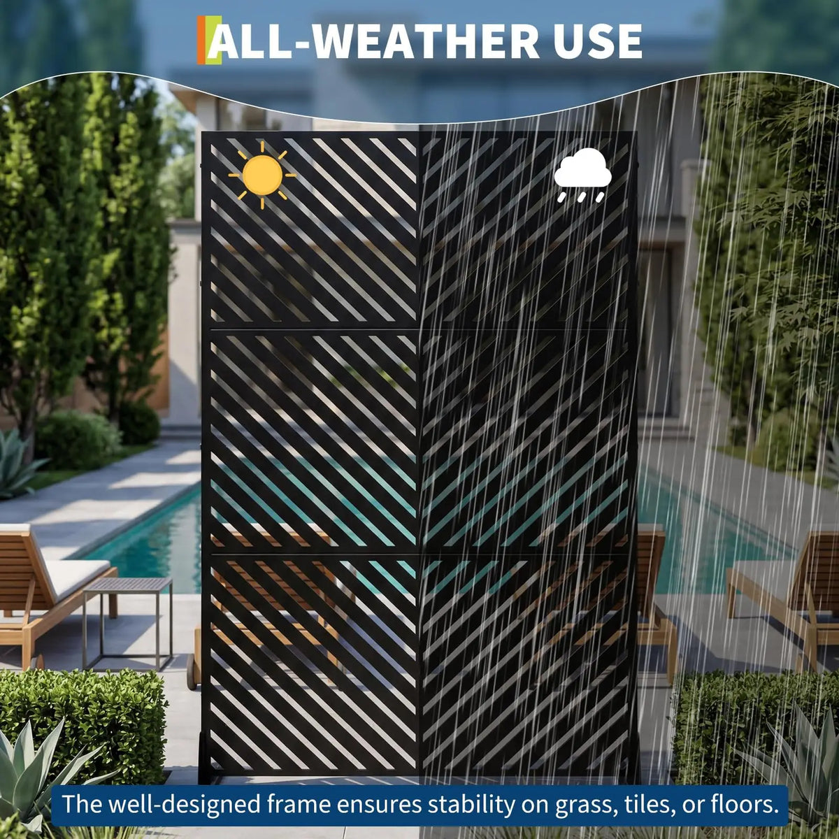 78 X 48 in Freestanding Metal Outdoor Privacy Screen, Decorative Steel Fence Panel With Stand For Patio Garden Balcony AC Trash Can Cover