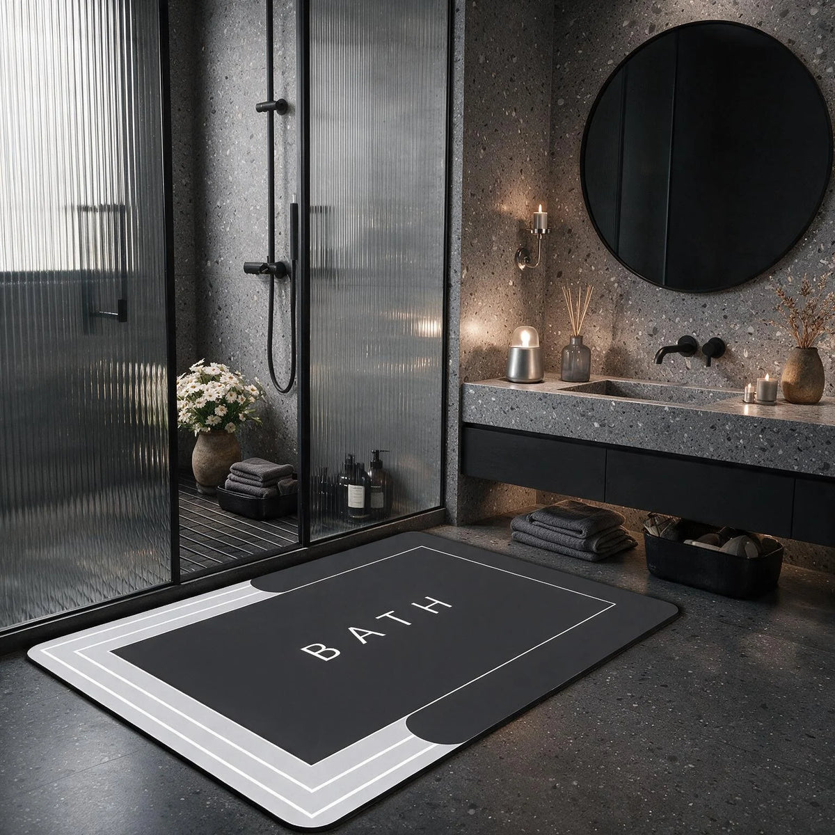 Square Bathroom Mat Diatomaceous Earth Stone Rug Rubber Bottom Non Slip Water Absorbent Floor Mat for Toilet Kitchen
