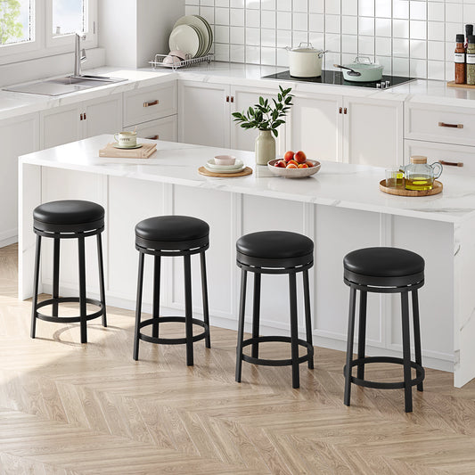 Swivel Bar Stools 2/4PCs 24" Backless PU Leather Barstool with Metal Frame  Footrest 360° Rotating for Kitchen Island Home Bar Black