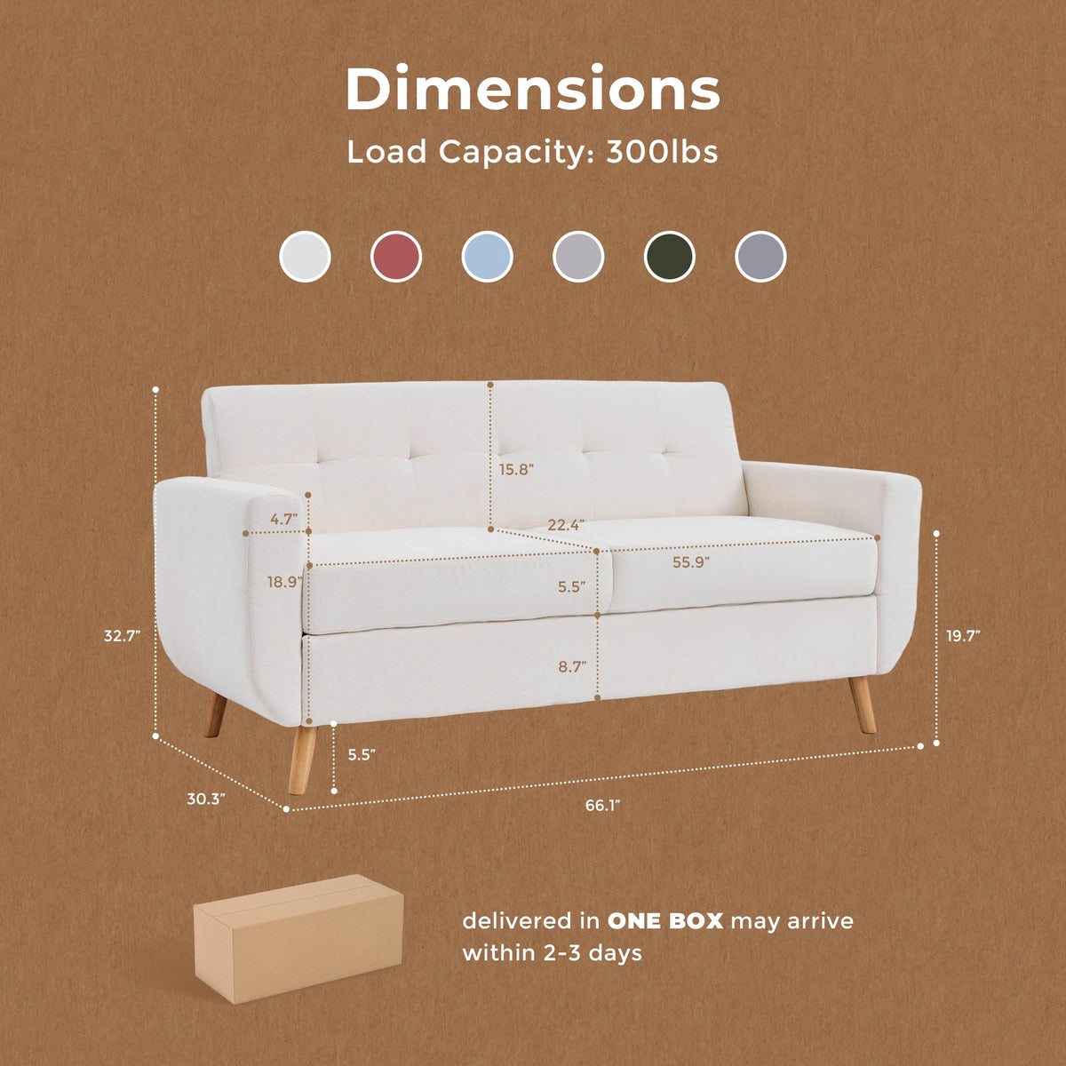 WELAX 65 Inch Loveseat Sofa, Modern 2-Seater Couch with Button Tufted Upholstery, Solid Wood Legs, Small Comfy Sofa for Living Room, Apartment