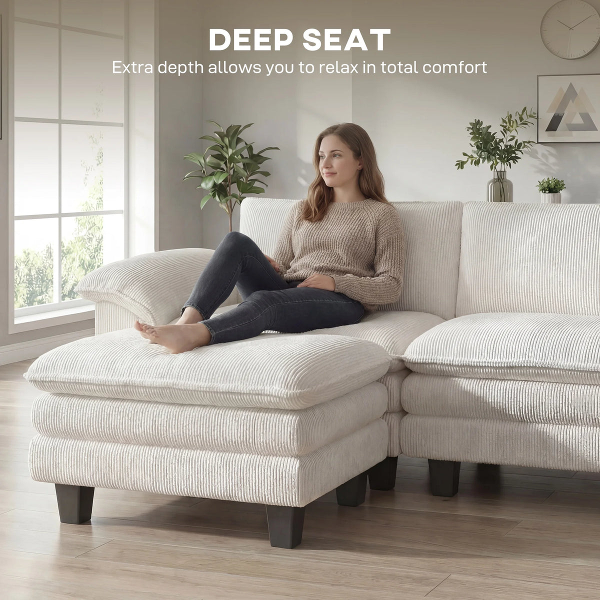 Homcom Modular Sectional Sofa Couch, 124" Oversized Cloud Couch, Beige