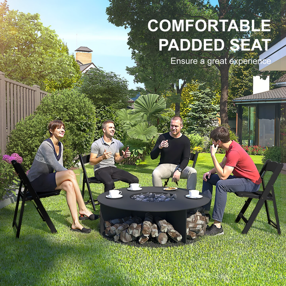 30.7“Resin Folding Chairs with Cushion, Foldable Plastic Chair with Comfortable Padded Seats, Perfect for Events & Parties, White/Black, 4Pack