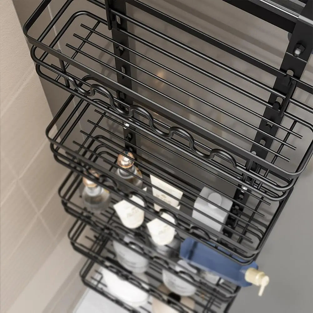 Heavy-Duty Over-the-Door Organizer Rack – 4-Tier Metal Hanging Shelf for Bathroom, Kitchen, or Pantry – Space-Saving Wall Mounted Storage for Spices, Cans, or Accessories