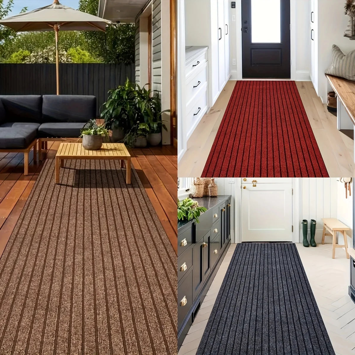 Large Striped Anti-Dirt Mat Waterproof Non-Slip Stain-Resistant Easy Clean Durable Dust-Repellent for Hallways Hotel Entrances Kitchens Bedrooms Balconies Pool Areas Bathrooms