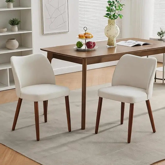 Dining Chairs Set of 2, 300 LBS Load Bearing, 2 Soft Cushions and Wood Legs Cy-Heart-Shaped Thin Back Soft Cushion Dining Chair, Linen