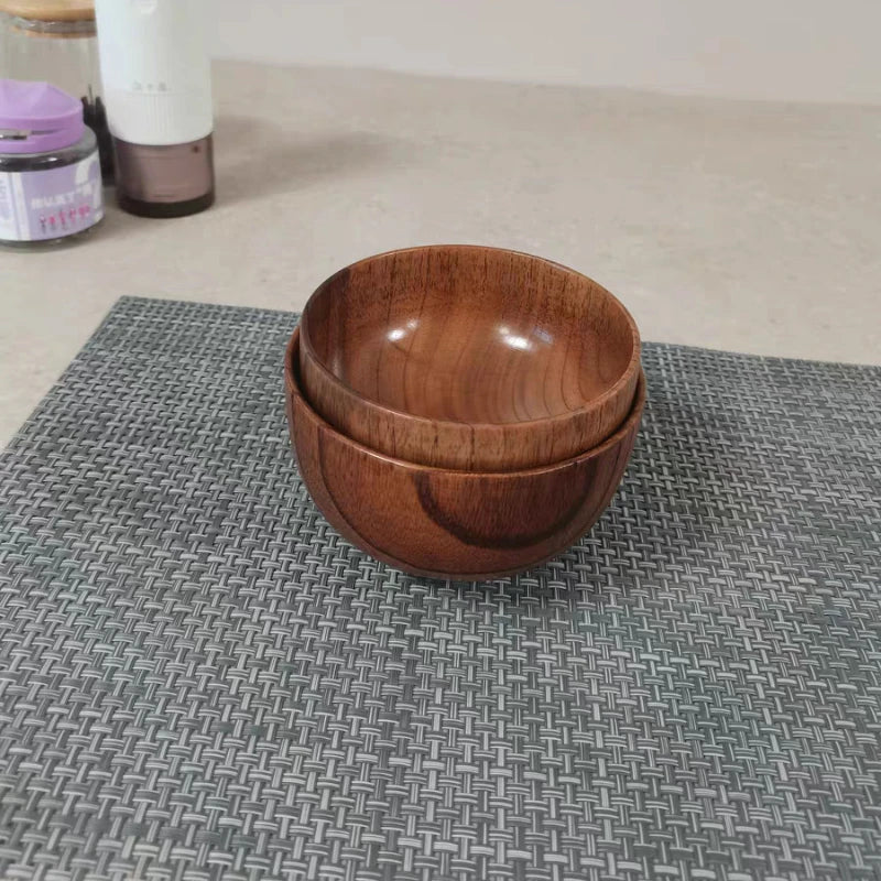 Wooden Bowl with Lid Set Child Safe Anti Scald Miso Soup Bowl Rice Salad Bowl Natural Wood Serving Tableware Nut Bowl for Home Kitchen