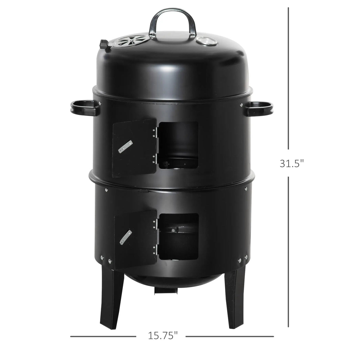 3-in-1 Outdoor Barbecue Charcoal Smoker and Grill with Two Grates and Thermometer