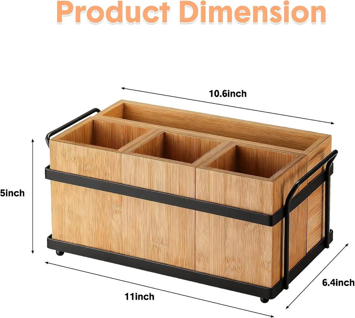 Garvee Wood Kitchen Utensil Holder Spoon Fork Tableware Metal TrayStorage Rack Container 4 Removable Compartments Utensil Caddy Organizer Silverware Holder for Kitchen, Buffet, Picnic, Camping