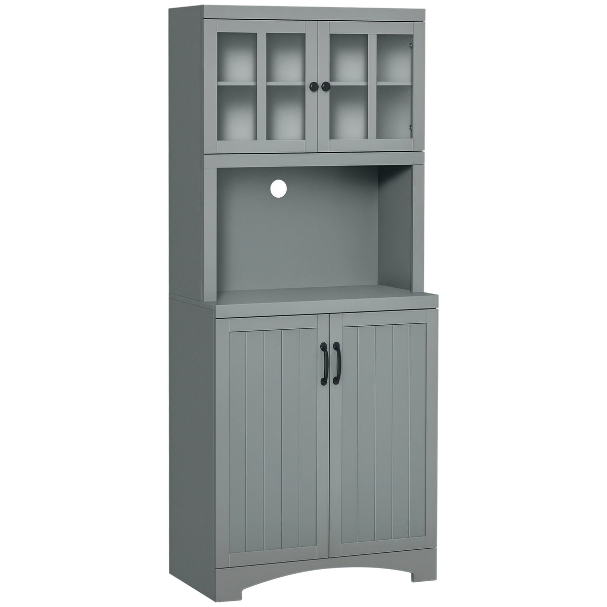 HOMCOM Kitchen Hutch, 70" Pantry Cabinet with Glass Framed Door,  Storage Cabinet with Adjustable Shelves and Microwave Space for Dining Room, Gray