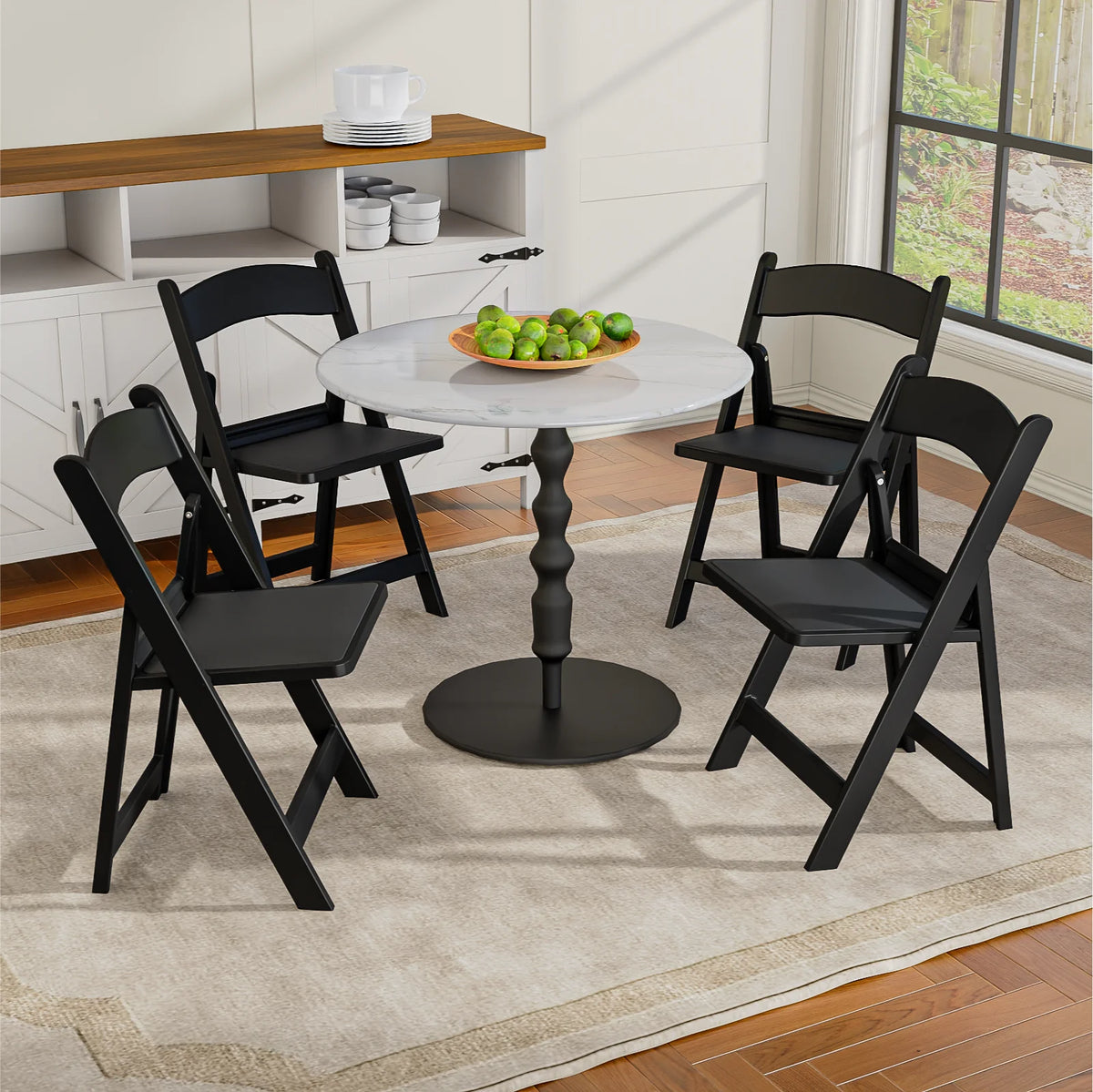 30.7“Resin Folding Chairs with Cushion, Foldable Plastic Chair with Comfortable Padded Seats, Perfect for Events & Parties, White/Black, 4Pack