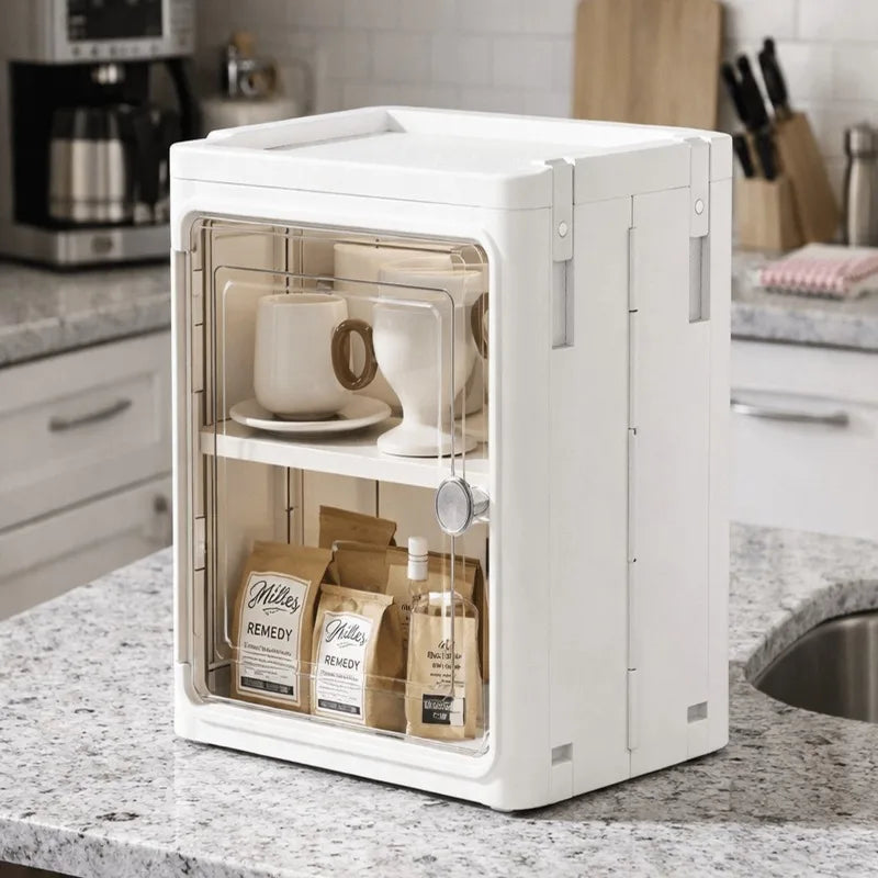 5‑Tier Slim Fold‑Up Storage Cabinet with Universal Rolling Wheels, Narrow Gap Transparent Door Plastic Organizer, Stackable Dust‑Proof Side Cabinet for Fridge Gap, Kitchen, Bathroom, Bedroom Snacks Toiletries Clothes St