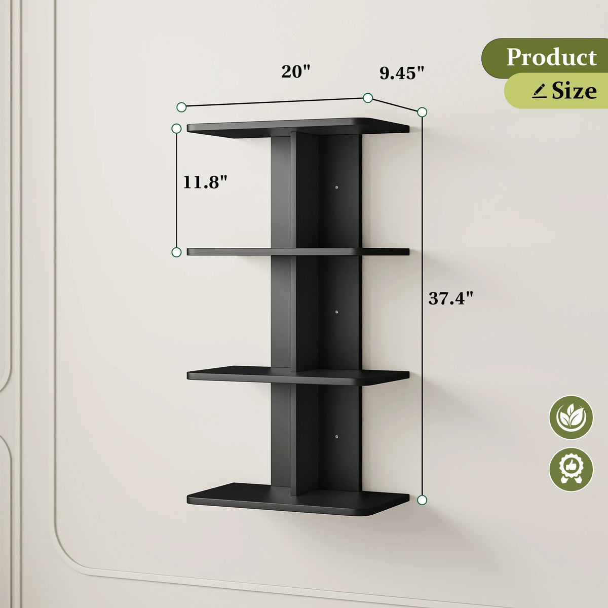 4-Tier Vertical Wall Column Shelf, White Wall Mounted Storage Rack, Modern Symmetrical Organizer, Space Saving for Small Apartments & Rooms