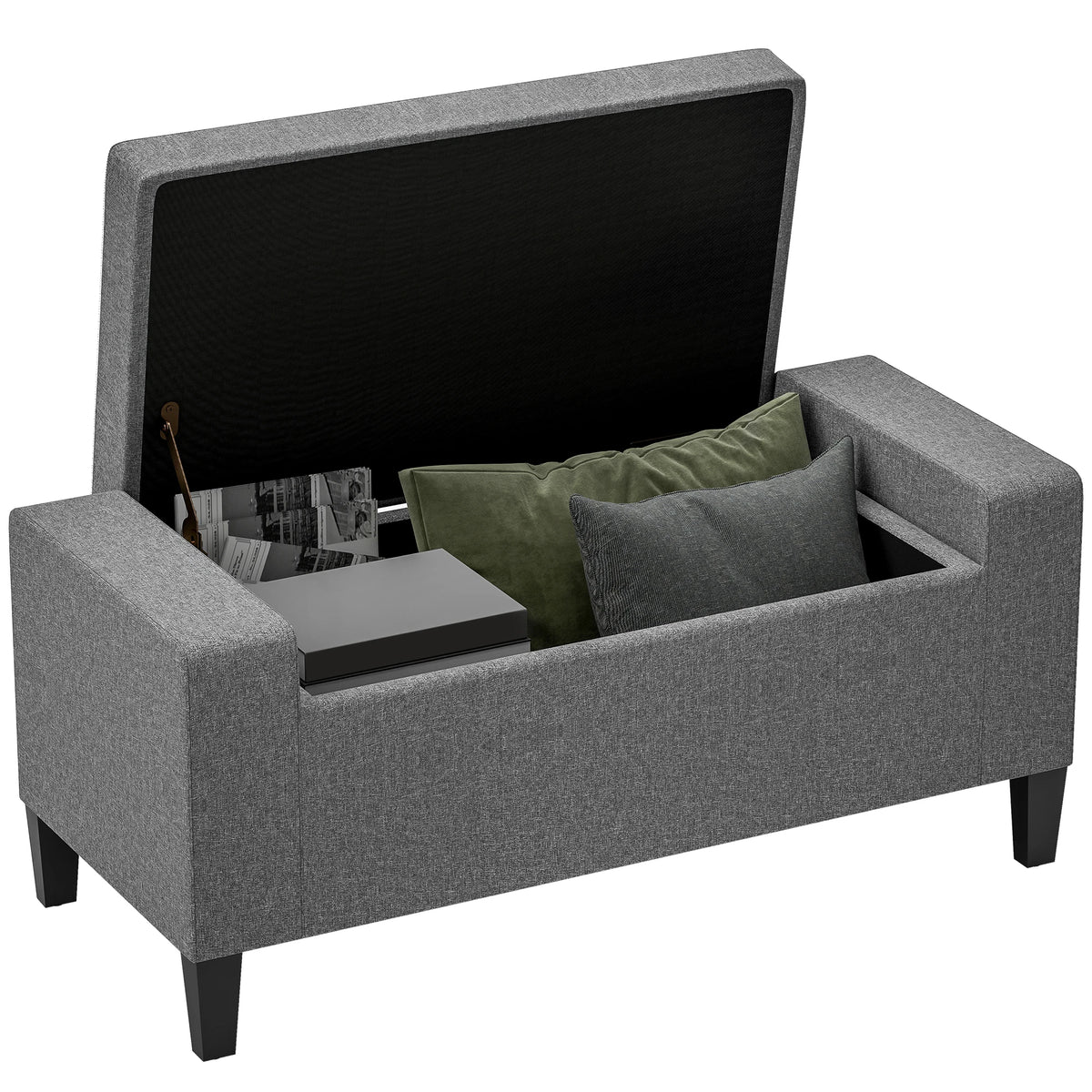 HOMCOM 36" Ottoman with Storage, Storage Ottoman Bench with Lift Top and Rubberwood Legs, Linen Upholstered Entryway Seat for Living Room, Bedroom, Holds up to 330 lb, Gray