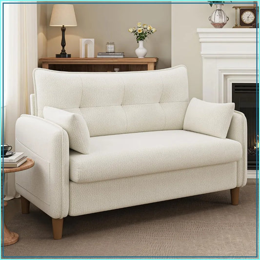 50" Mini Loveseat Couch for Small Spaces, Tufted Love Seat Sofa for Bedroom and Apartment, Black