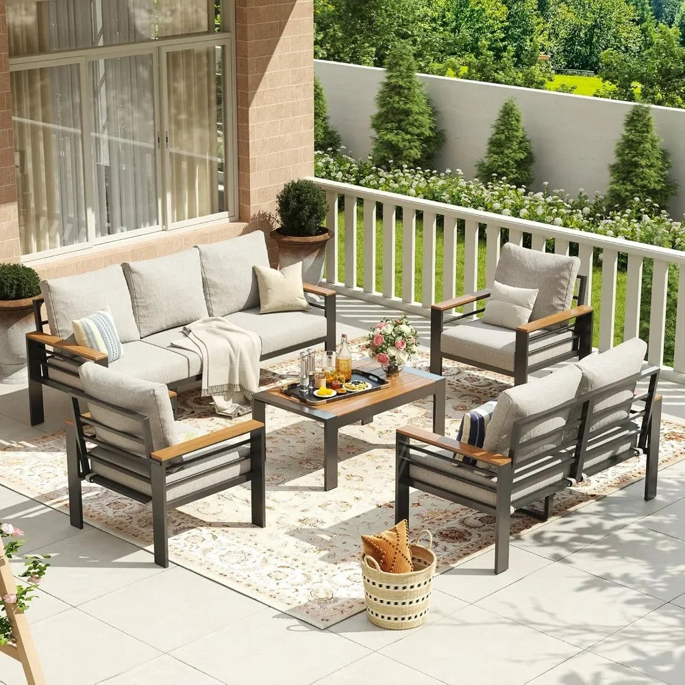 New Best Deal US Shipping Oversized 7 Seats Aluminum Patio Furniture Sectional Set with Washable Thick Cushions Coffee Table and