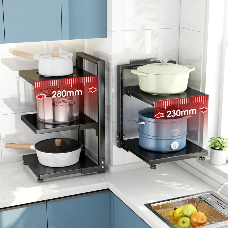 A Height-Adjustable 2/3/4/5/7-Layer Adjustable Stainless Steel Kitchen Storage Rack, Kitchen Storage Shelf, Multi-Layer Drain Organizer for Pots, Pans and Tableware, Painted Finish, Black, Kitchen Storage | Shelf, Kitchen Sin