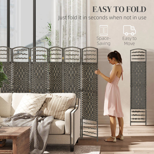 6 Panel Room Divider, Folding Privacy Screen, 5.6' Room Separator, Wave Fiber Partition Wall Divider, Dark Gray