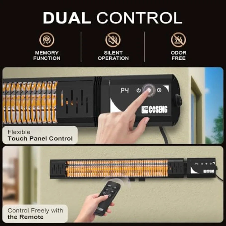 1500W Infrared Patio Heater IP65 Waterproof Outdoor Electric Heater with Remote 4 Heat Levels 24H Timer Memory Function Fast He