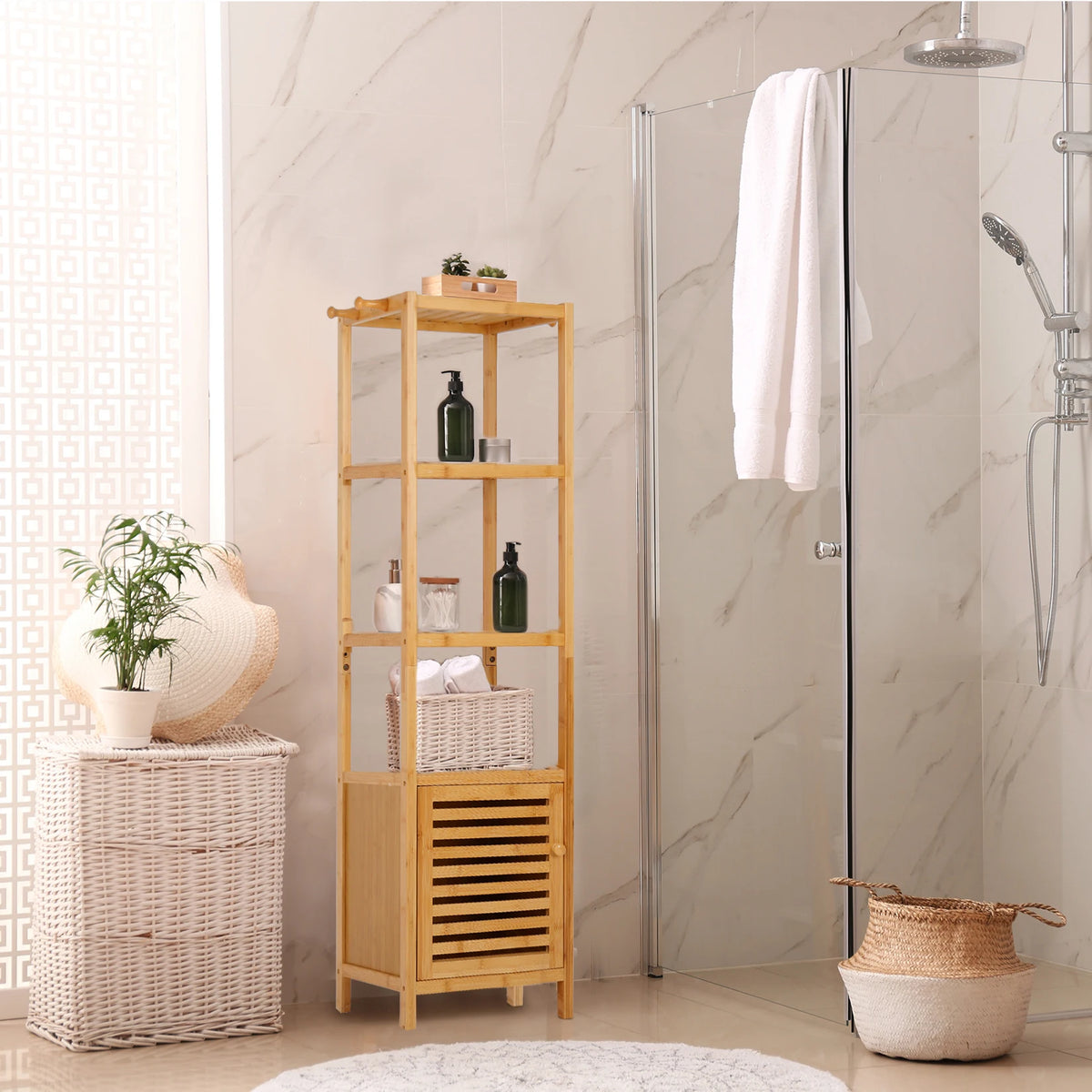 Freestanding  Bamboo Bathroom Cabinet Storage Slim Shelf Floor Corner Rack