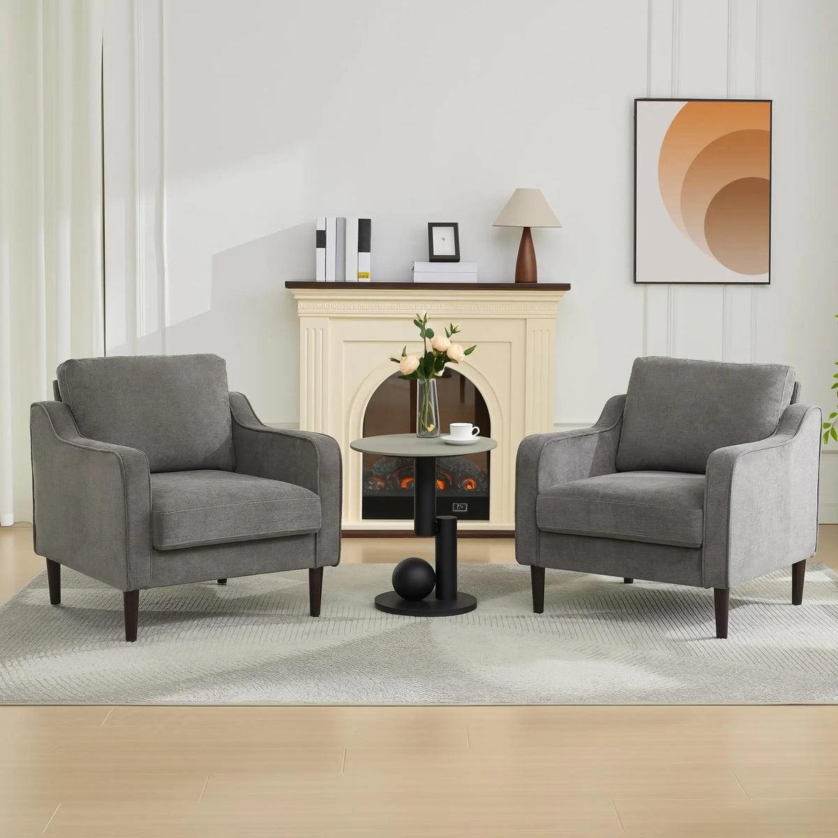 Modern Upholstered Accent Chair, Single Sofa Armchair with Solid Wood Legs, Comfy Lounge Chair for Living Room Bedroom