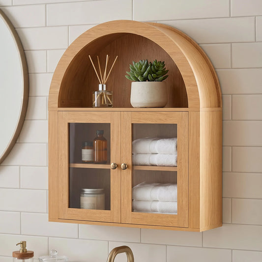 Wall Cabinet Vintage Wood Wall Mounted Storage Cabinet w Adjustable Shelves for Kitchen Living Room Bathroom Oak Color Cupboard