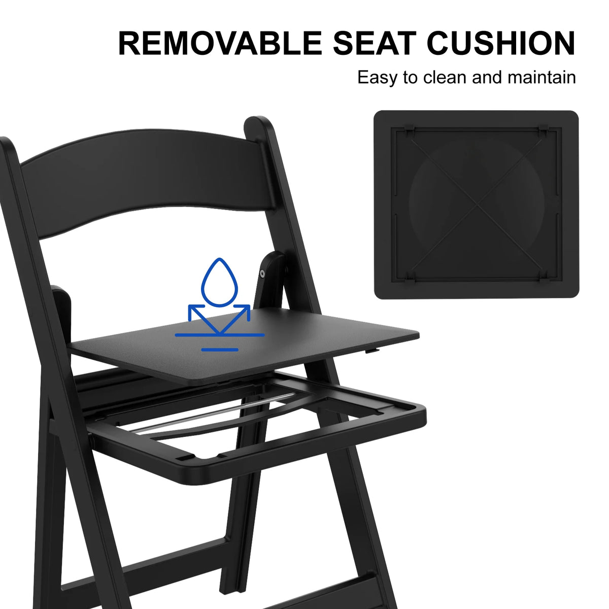 30.7“Resin Folding Chairs with Cushion, Foldable Plastic Chair with Comfortable Padded Seats, Perfect for Events & Parties, White/Black, 4Pack