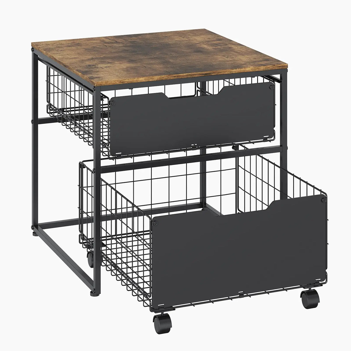 22x22 Inch Mini Fridge Stand With 2 Pull Out Storage Baskets, 4 Wheels, 300 lb Steel Frame Refrigerator Table For Dorm Kitchen Office