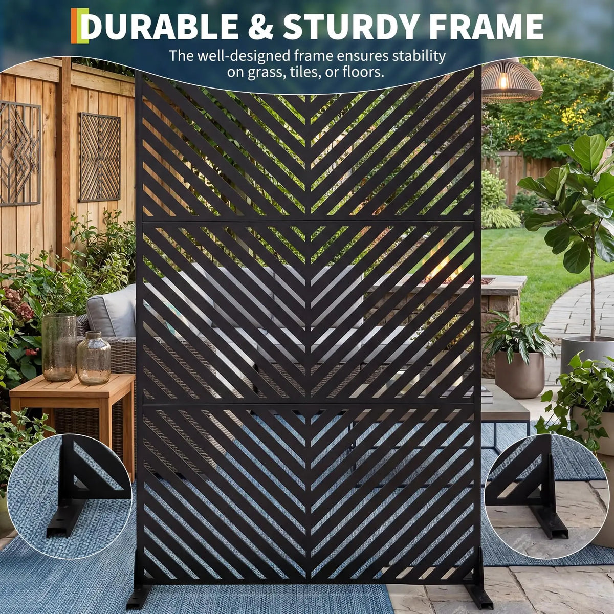 78 X 48 in Freestanding Metal Outdoor Privacy Screen, Decorative Steel Fence Panel With Stand For Patio Garden Balcony AC Trash Can Cover