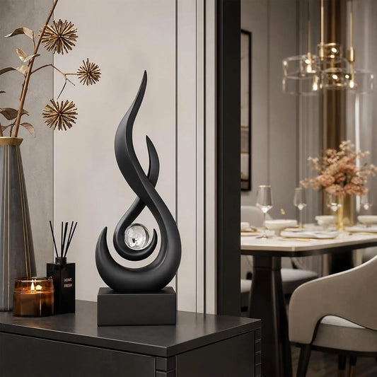 Modern Abstract Golden Flame Home Decor Figurines for Interior Living Room Desk Ceramics Decoration Accessories Statue Sculpture Feng Shui Ornaments