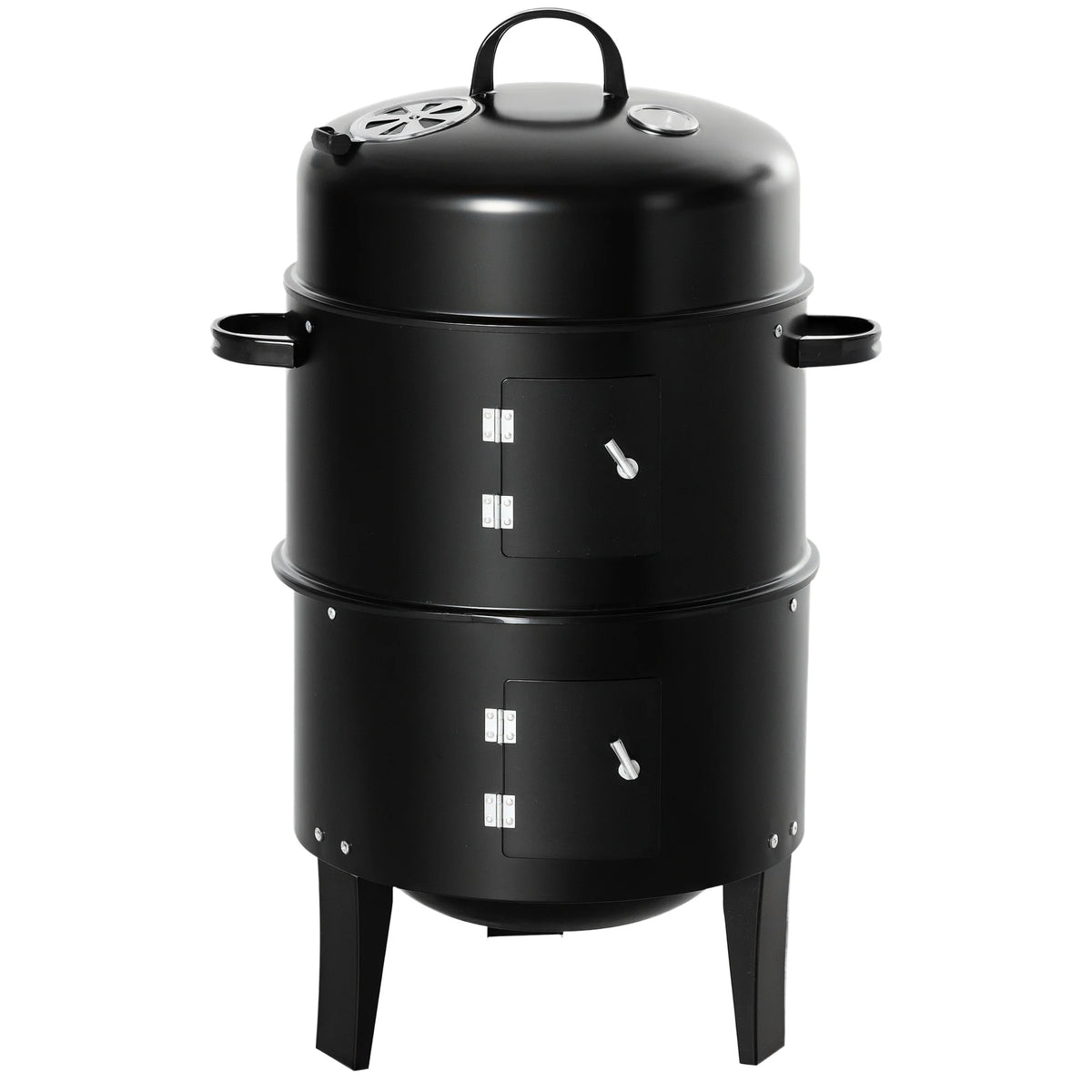 3-in-1 Outdoor Barbecue Charcoal Smoker and Grill with Two Grates and Thermometer