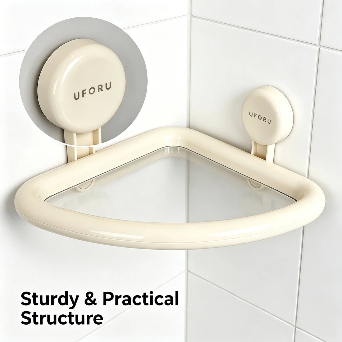 Tool‑Free Installation Triangle Shower Caddy, Suction Wall Corner Organizer with Drain Hole for Bathroom Tub & Kitchen Counter