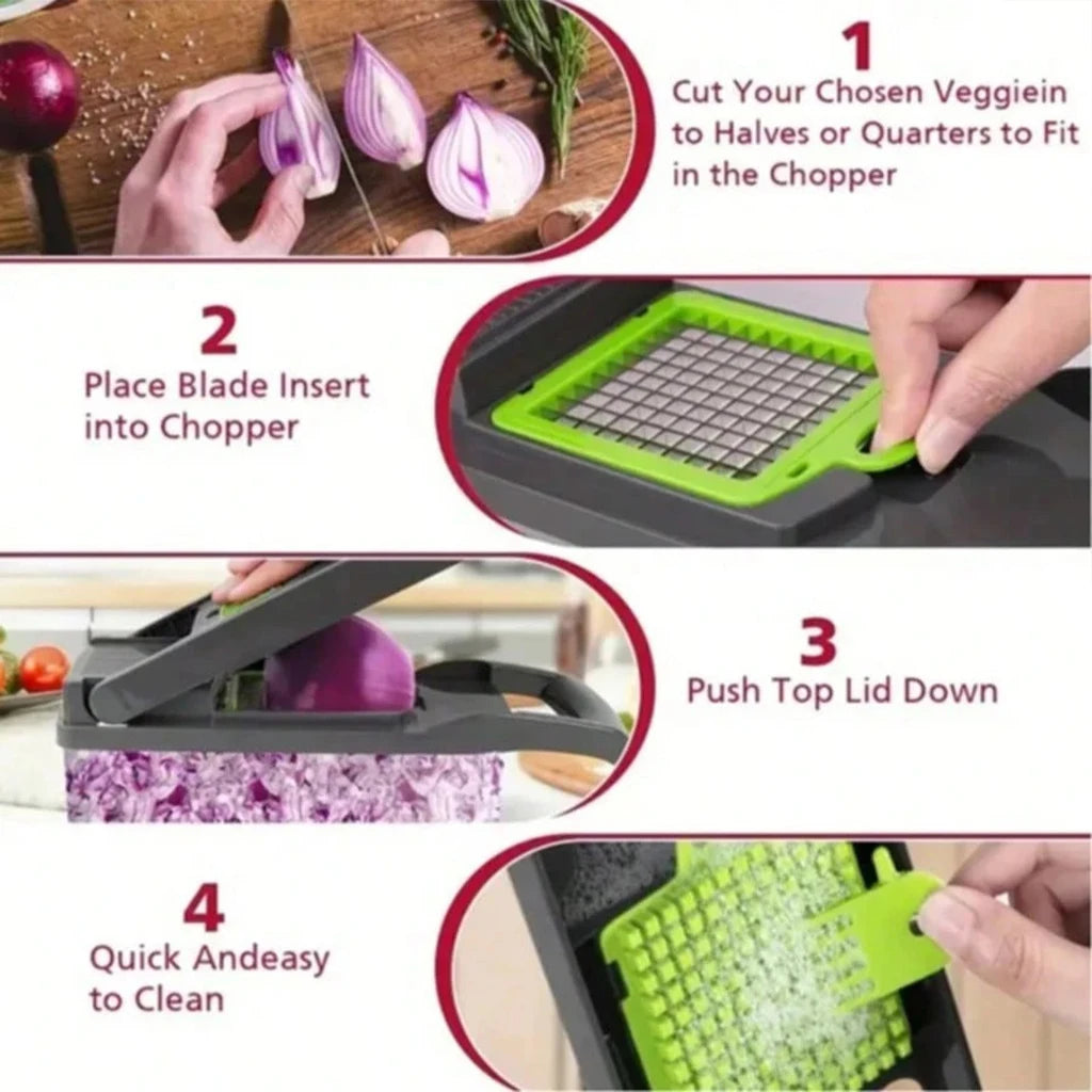 12/14/16 in 1 Vegetable Chopper Multifunctional Food Slicer Dicer With Replaceable Blades Storage Container Onion Potato Cutter For Kitchen Home