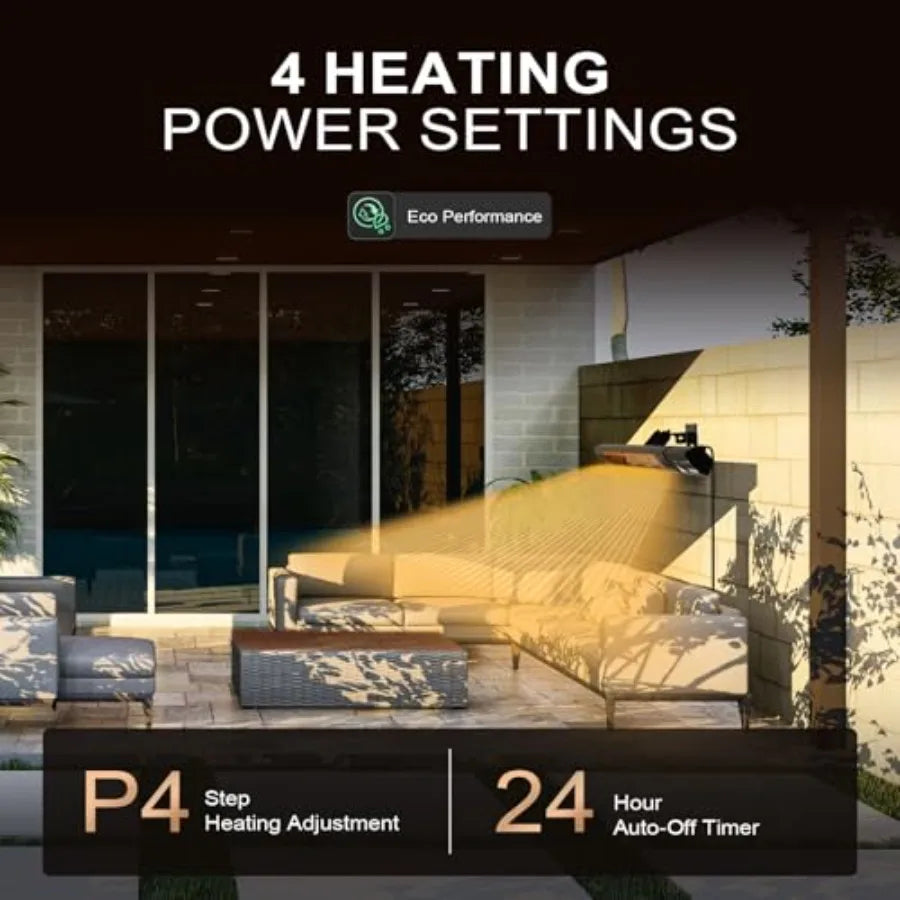 1500W Infrared Patio Heater IP65 Waterproof Outdoor Electric Heater with Remote 4 Heat Levels 24H Timer Memory Function Fast He