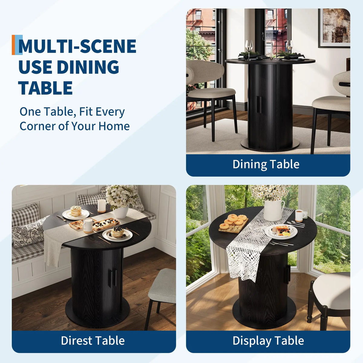 31.5" Round Dining Table for 2 with Hidden Storage | Compact Pedestal Kitchen Table with Sliding Doors for Small Spaces,Dining Room, Kitchen