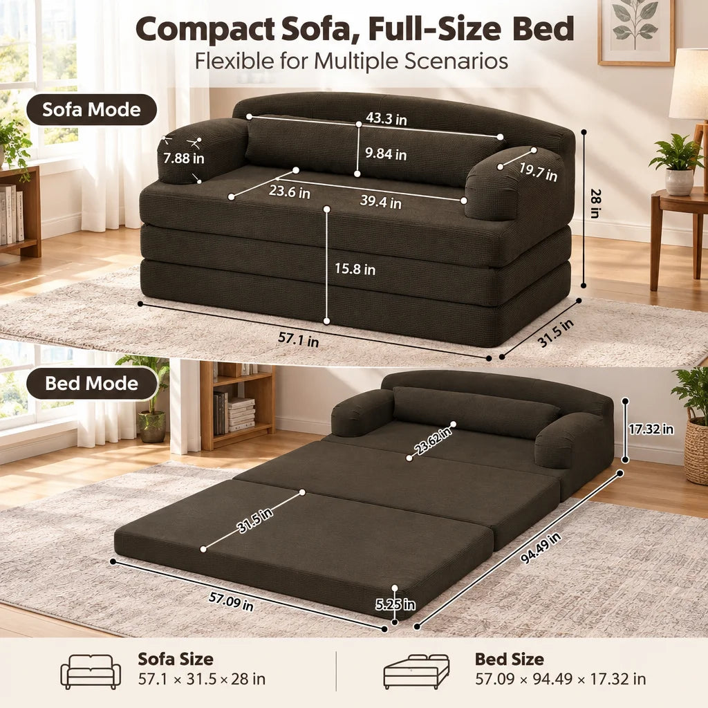 Foldable Corduroy Sofa Bed, Convertible 2-in-1 Stackable Floor Sofa with Removable Cover, High Density Foam Couch for Small Apartment Guest Room