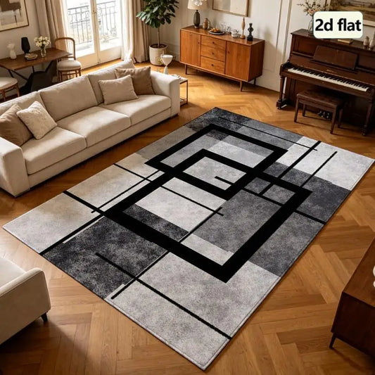1 Piece Geometric Monochrome Rug, Soft Cozy, All Seasons, Lightweight Care, Home & Room Decor, Winter, Autumn, Living Room, Bedroom, Entryway
