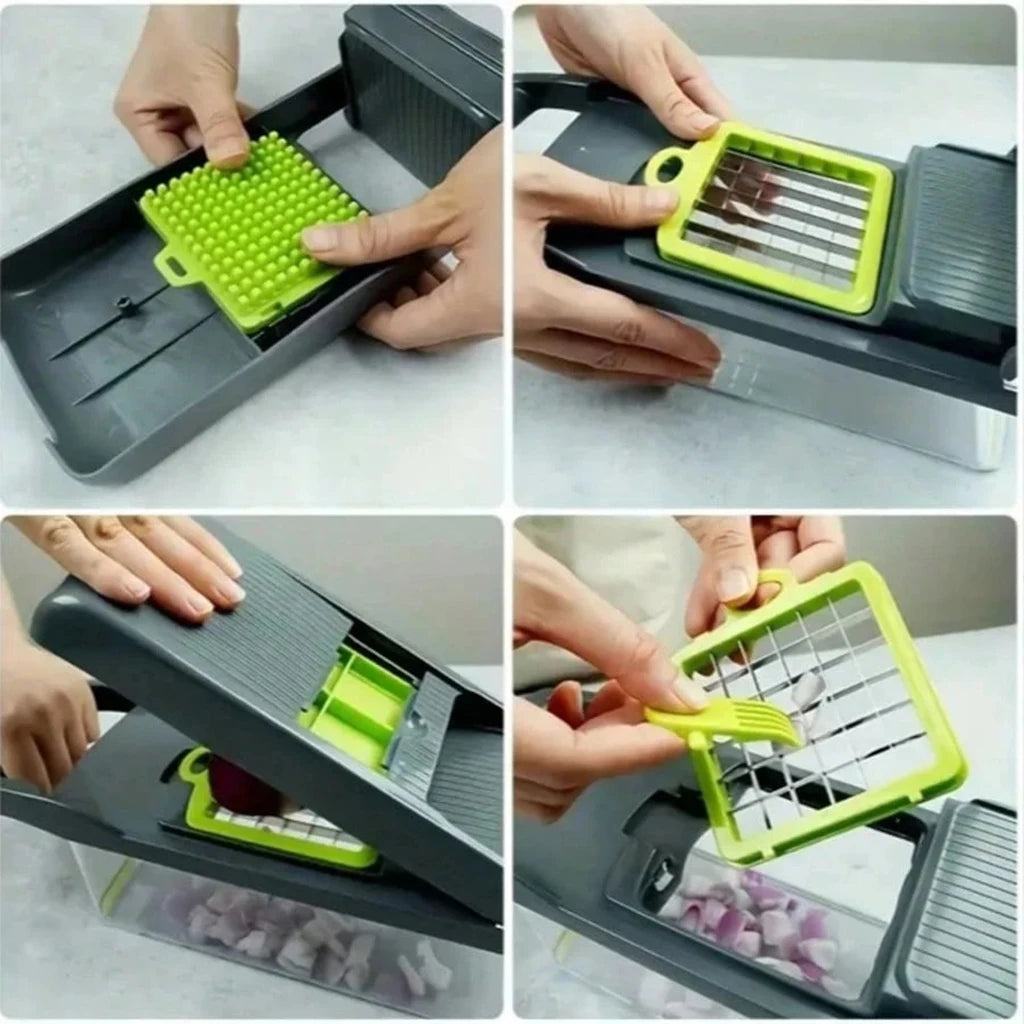 12/14/16 in 1 Vegetable Chopper Multifunctional Food Slicer Dicer With Replaceable Blades Storage Container Onion Potato Cutter For Kitchen Home
